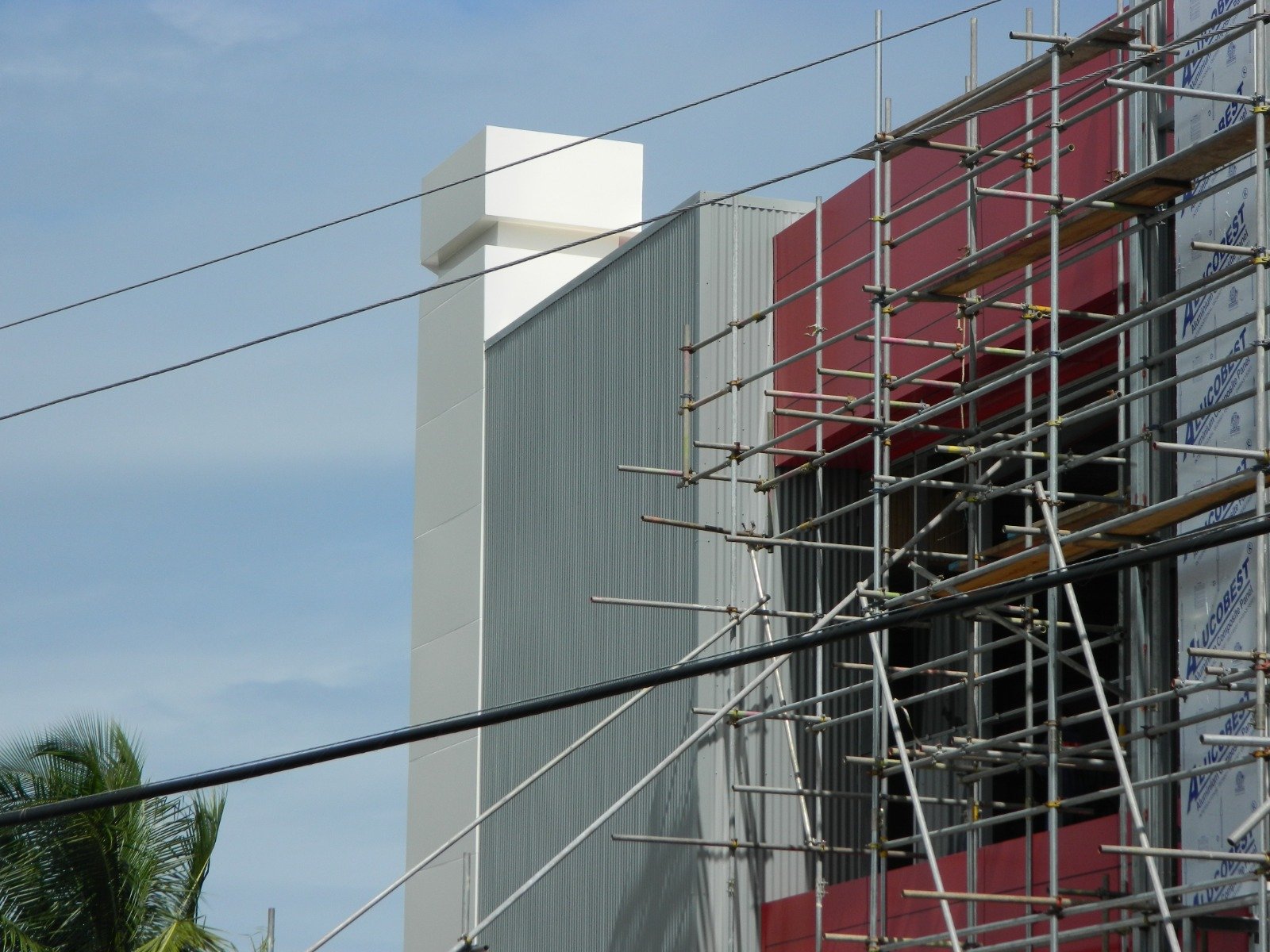 Tower being clad in aluminium composite panel